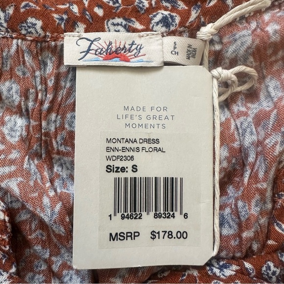 Faherty Dress Montana Swingy Mini Smocked Waist Ennis Floral S NWT New - Picture 8 of 13